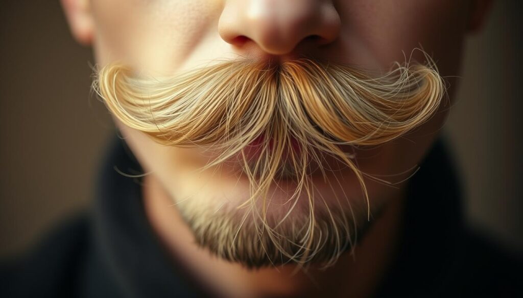 A delicate, untrimmed mustache growing in a wild, unkempt manner, its soft, wispy hairs cascading down along the sides of the mouth. The facial hair appears virgin-like, untouched by grooming tools, with a natural, disheveled texture. The lighting is soft and diffused, casting a warm, hazy glow that emphasizes the mustache's organic, unrefined quality. The background is blurred, keeping the focus solely on the prominent, central feature - the "dziewiczy wąs" in all its untamed glory. A delicate, untrimmed mustache growing in a wild, unkempt manner, its soft, wispy hairs cascading down along the sides of the mouth. The facial hair appears virgin-like, untouched by grooming tools, with a natural, disheveled texture. The lighting is soft and diffused, casting a warm, hazy glow that emphasizes the mustache's organic, unrefined quality. The background is blurred, keeping the focus solely on the prominent, central feature - the "dziewiczy wąs" in all its untamed glory.