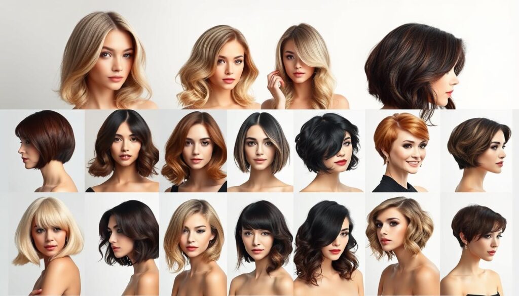 A stunning, glamorous collection of haircuts for oval faces, beautifully lit and expertly styled. In the foreground, a series of elegant, sophisticated hairstyles, from sleek bobs to soft waves and flowing curls, each tailored to flatter the oval facial structure. The middle ground showcases a range of modern, trendy cuts, including textured pixies, side-swept bangs, and cascading layers. In the background, a clean, minimalist studio setting allows the hairstyles to take center stage, with subtle highlights and lowlights adding depth and dimension. The overall mood is one of timeless beauty, confidence, and effortless style - the perfect inspiration for the ideal oval-faced haircut. A stunning, glamorous collection of haircuts for oval faces, beautifully lit and expertly styled. In the foreground, a series of elegant, sophisticated hairstyles, from sleek bobs to soft waves and flowing curls, each tailored to flatter the oval facial structure. The middle ground showcases a range of modern, trendy cuts, including textured pixies, side-swept bangs, and cascading layers. In the background, a clean, minimalist studio setting allows the hairstyles to take center stage, with subtle highlights and lowlights adding depth and dimension. The overall mood is one of timeless beauty, confidence, and effortless style - the perfect inspiration for the ideal oval-faced haircut.