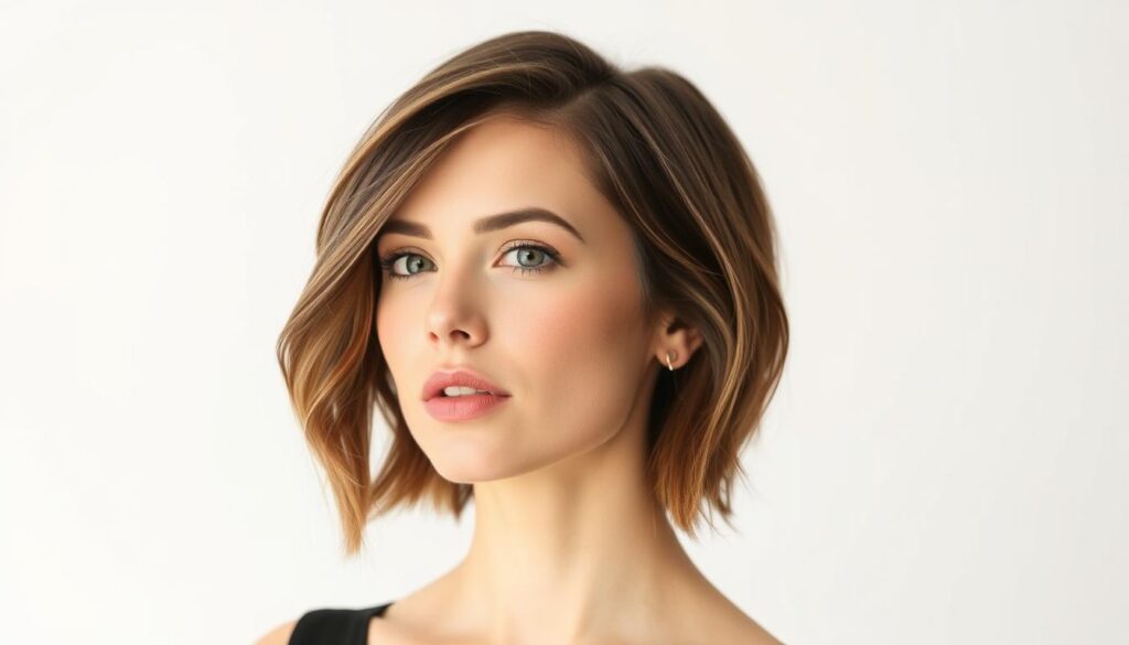 A stylish woman with a high forehead and receding hairline, styled with a modern, flattering haircut. Soft, natural lighting illuminates her face, emphasizing the shape of her features. The mid-length hair frames her face, with subtle layers and waves that add movement and dimension. The overall look is elegant, feminine, and tailored to complement her unique facial structure. A clean, minimalist background allows the focus to remain on the subject's striking appearance and hairstyle. A stylish woman with a high forehead and receding hairline, styled with a modern, flattering haircut. Soft, natural lighting illuminates her face, emphasizing the shape of her features. The mid-length hair frames her face, with subtle layers and waves that add movement and dimension. The overall look is elegant, feminine, and tailored to complement her unique facial structure. A clean, minimalist background allows the focus to remain on the subject's striking appearance and hairstyle.