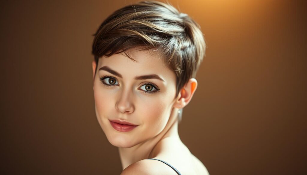 A young woman with a stylish pixie cut hairstyle, facing the camera with a confident, slightly playful expression. The lighting is soft and flattering, casting subtle shadows that highlight the angles and textures of her short, neatly styled hair. She has delicate features and a youthful, feminine appearance, suggesting the versatility and appeal of the pixie cut hairstyle. The background is blurred, allowing the focus to remain on the subject and her striking haircut. A young woman with a stylish pixie cut hairstyle, facing the camera with a confident, slightly playful expression. The lighting is soft and flattering, casting subtle shadows that highlight the angles and textures of her short, neatly styled hair. She has delicate features and a youthful, feminine appearance, suggesting the versatility and appeal of the pixie cut hairstyle. The background is blurred, allowing the focus to remain on the subject and her striking haircut.