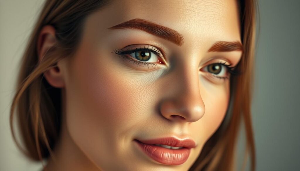 A close-up portrait of a woman's face, with her eyebrows prominently featured. The lighting is soft and flattering, creating a warm, inviting atmosphere. The focus is on the eyebrows, which appear well-groomed and neatly shaped, highlighting the laminatation treatment. The background is blurred, keeping the attention on the subject's face. The woman's expression is serene and confident, conveying the benefits of the laminatation process. The image should inspire the viewer to consider the laminatation treatment for their own eyebrows. A close-up portrait of a woman's face, with her eyebrows prominently featured. The lighting is soft and flattering, creating a warm, inviting atmosphere. The focus is on the eyebrows, which appear well-groomed and neatly shaped, highlighting the laminatation treatment. The background is blurred, keeping the attention on the subject's face. The woman's expression is serene and confident, conveying the benefits of the laminatation process. The image should inspire the viewer to consider the laminatation treatment for their own eyebrows.