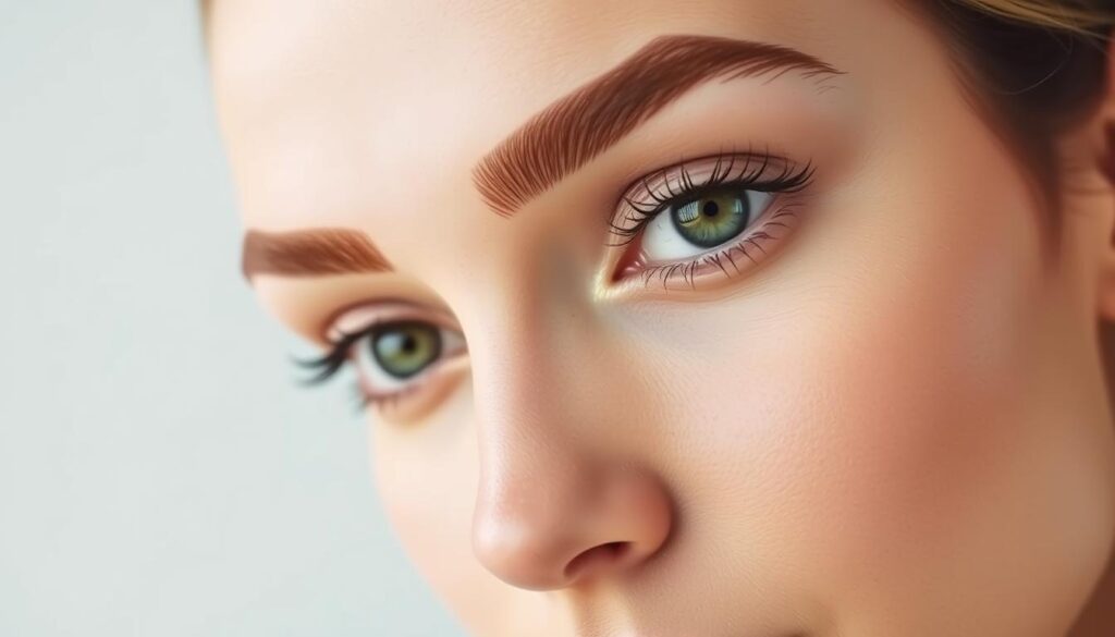 A close-up shot of a model's perfectly groomed eyebrows against a soft, blurred background. The brows are well-shaped, with a natural arch and uniform thickness. The lighting is soft and flattering, highlighting the texture and individual hairs. The model's gaze is direct, emphasizing the importance of well-maintained brows. The overall mood is one of effortless sophistication, inviting the viewer to appreciate the subtle beauty and functionality of this often overlooked facial feature. A close-up shot of a model's perfectly groomed eyebrows against a soft, blurred background. The brows are well-shaped, with a natural arch and uniform thickness. The lighting is soft and flattering, highlighting the texture and individual hairs. The model's gaze is direct, emphasizing the importance of well-maintained brows. The overall mood is one of effortless sophistication, inviting the viewer to appreciate the subtle beauty and functionality of this often overlooked facial feature.