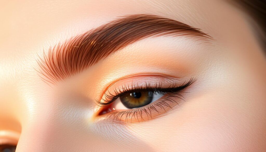A close-up shot of a person's eyebrows, meticulously groomed and elegantly laminized. The brows appear fuller, more defined, and perfectly shaped, framing the eyes with a natural, effortless elegance. The lighting is soft and diffused, casting a warm, flattering glow on the skin, accentuating the brow's refined texture and glossy sheen. The background is blurred, allowing the focus to remain solely on the captivating, well-cared-for eyebrows, showcasing the benefits of professional laminization - enhanced shape, lifted appearance, and a polished, polished look that lasts. A close-up shot of a person's eyebrows, meticulously groomed and elegantly laminized. The brows appear fuller, more defined, and perfectly shaped, framing the eyes with a natural, effortless elegance. The lighting is soft and diffused, casting a warm, flattering glow on the skin, accentuating the brow's refined texture and glossy sheen. The background is blurred, allowing the focus to remain solely on the captivating, well-cared-for eyebrows, showcasing the benefits of professional laminization - enhanced shape, lifted appearance, and a polished, polished look that lasts.