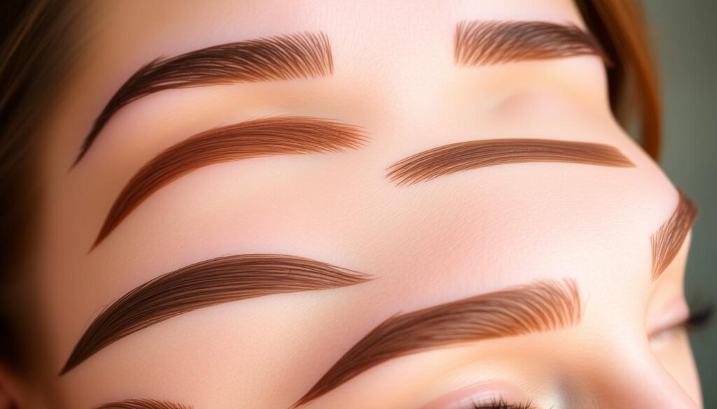 A close-up view of several eyebrows in various shapes and styles, carefully groomed and shaped to accentuate the face. The brows are well-defined, with subtle arches and tails that frame the eyes. The lighting is soft and diffused, creating a warm, natural glow. The background is blurred, keeping the focus on the expressive brows. The image conveys a sense of thoughtfulness and attention to detail, highlighting the importance of choosing the right eyebrow shape to enhance one's facial features. A close-up view of several eyebrows in various shapes and styles, carefully groomed and shaped to accentuate the face. The brows are well-defined, with subtle arches and tails that frame the eyes. The lighting is soft and diffused, creating a warm, natural glow. The background is blurred, keeping the focus on the expressive brows. The image conveys a sense of thoughtfulness and attention to detail, highlighting the importance of choosing the right eyebrow shape to enhance one's facial features.