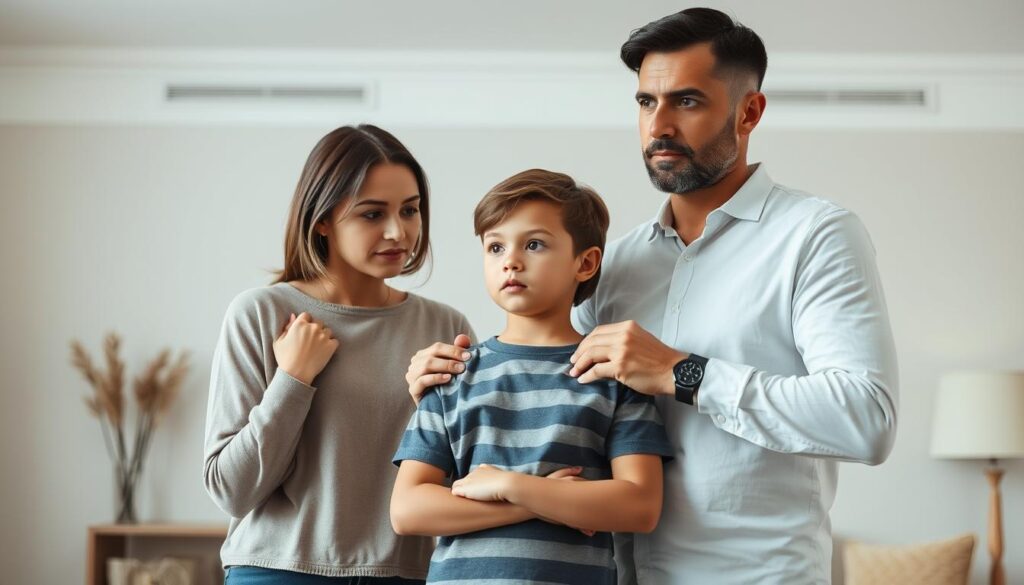A serene family scene unfolds, with a mother and father thoughtfully guiding their young child. Soft, diffused lighting illuminates their expressions of care and responsibility. The parents stand protectively, their hands gently placed on the child's shoulders, conveying a sense of guidance and support. In the background, a tasteful, minimalist interior sets the stage, with muted tones and clean lines emphasizing the importance of the moment. The atmosphere is one of calm consideration, as the parents contemplate the weight of their decisions regarding their child's wellbeing, including the sensitive topic of tattoos. This image captures the essence of parental accountability and the gravity of choices that impact a child's life. A serene family scene unfolds, with a mother and father thoughtfully guiding their young child. Soft, diffused lighting illuminates their expressions of care and responsibility. The parents stand protectively, their hands gently placed on the child's shoulders, conveying a sense of guidance and support. In the background, a tasteful, minimalist interior sets the stage, with muted tones and clean lines emphasizing the importance of the moment. The atmosphere is one of calm consideration, as the parents contemplate the weight of their decisions regarding their child's wellbeing, including the sensitive topic of tattoos. This image captures the essence of parental accountability and the gravity of choices that impact a child's life.