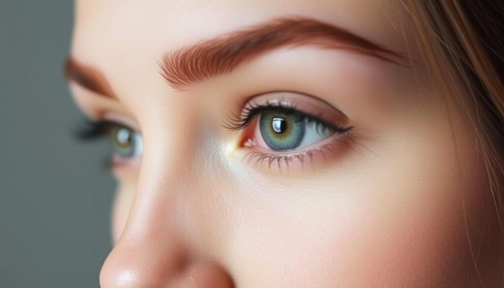 A well-lit, close-up photograph of a woman's face, showcasing the delicate features of her eyebrows. The lighting is soft and diffused, accentuating the natural contours and textures of the brow hairs. The image is captured at a slightly upward angle, giving a sense of intimacy and attention to detail. The background is blurred, keeping the focus on the subject's eyebrows, which are the central point of interest. The overall mood is serene and contemplative, inviting the viewer to closely examine the process of effective at-home brow grooming. A well-lit, close-up photograph of a woman's face, showcasing the delicate features of her eyebrows. The lighting is soft and diffused, accentuating the natural contours and textures of the brow hairs. The image is captured at a slightly upward angle, giving a sense of intimacy and attention to detail. The background is blurred, keeping the focus on the subject's eyebrows, which are the central point of interest. The overall mood is serene and contemplative, inviting the viewer to closely examine the process of effective at-home brow grooming.