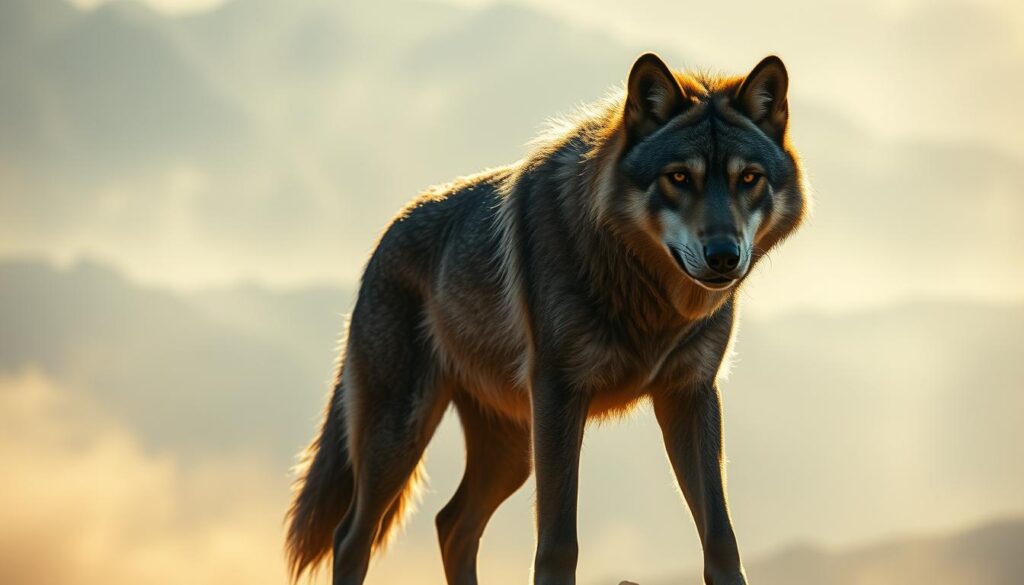 A lone wolf stands proud, its piercing gaze emanating a fierce spirit of freedom. Bathed in a warm, golden light, the wolf's fur glistens with a rugged, untamed quality. Its muscular frame conveys an unwavering sense of strength and resilience. In the background, a vast, ethereal landscape unfolds, hinting at the boundless wilderness that the wolf calls home. Shadows and wisps of mist swirl around, creating an atmosphere of mystery and untamed energy. This captivating image captures the essence of the wolf's unwavering spirit, a symbol of loyalty, power, and the uncompromising pursuit of liberty. A lone wolf stands proud, its piercing gaze emanating a fierce spirit of freedom. Bathed in a warm, golden light, the wolf's fur glistens with a rugged, untamed quality. Its muscular frame conveys an unwavering sense of strength and resilience. In the background, a vast, ethereal landscape unfolds, hinting at the boundless wilderness that the wolf calls home. Shadows and wisps of mist swirl around, creating an atmosphere of mystery and untamed energy. This captivating image captures the essence of the wolf's unwavering spirit, a symbol of loyalty, power, and the uncompromising pursuit of liberty.