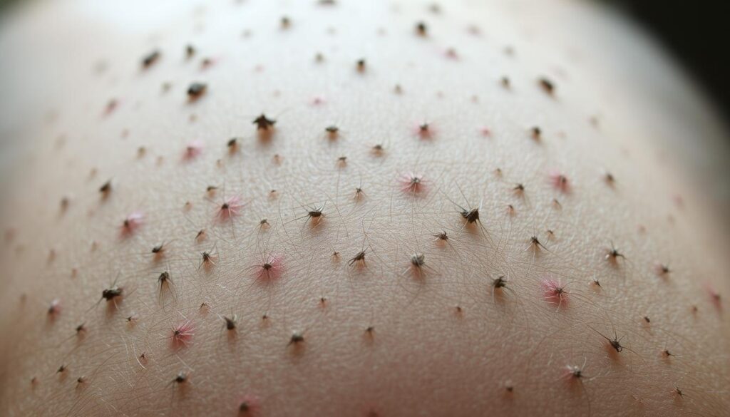 A closeup view of a person's scalp, showcasing the visible signs of hair loss. The skin appears dry, flaky, and dotted with scattered tufts of sparse, thin hair. The lighting is soft and natural, casting gentle shadows that highlight the uneven texture and thinning density of the hair. The focus is sharp on the scalp, drawing the viewer's attention to the subtle yet distressing indicators of this common condition. The overall mood is somber, reflecting the frustration and self-consciousness often associated with excessive shedding and balding. This image aims to authentically depict the early stages of the hair loss process, providing a visually compelling reference for the article's section on the observable symptoms. A closeup view of a person's scalp, showcasing the visible signs of hair loss. The skin appears dry, flaky, and dotted with scattered tufts of sparse, thin hair. The lighting is soft and natural, casting gentle shadows that highlight the uneven texture and thinning density of the hair. The focus is sharp on the scalp, drawing the viewer's attention to the subtle yet distressing indicators of this common condition. The overall mood is somber, reflecting the frustration and self-consciousness often associated with excessive shedding and balding. This image aims to authentically depict the early stages of the hair loss process, providing a visually compelling reference for the article's section on the observable symptoms.