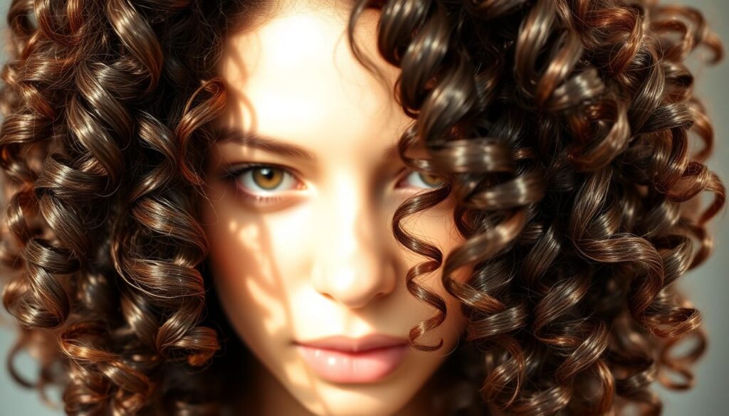 A delicate, close-up portrait of a model's hair in soft, natural lighting. The strands are neatly coiled into well-defined curls, each one meticulously preserved and protected. The hair is a rich, glossy chestnut hue, with subtle highlights catching the light. In the middle ground, the model's face is partially obscured, creating an intimate, introspective mood. The background is a serene, out-of-focus scene, allowing the hair to take center stage. The overall composition emphasizes the importance of caring for and maintaining the integrity of curly locks. A delicate, close-up portrait of a model's hair in soft, natural lighting. The strands are neatly coiled into well-defined curls, each one meticulously preserved and protected. The hair is a rich, glossy chestnut hue, with subtle highlights catching the light. In the middle ground, the model's face is partially obscured, creating an intimate, introspective mood. The background is a serene, out-of-focus scene, allowing the hair to take center stage. The overall composition emphasizes the importance of caring for and maintaining the integrity of curly locks.