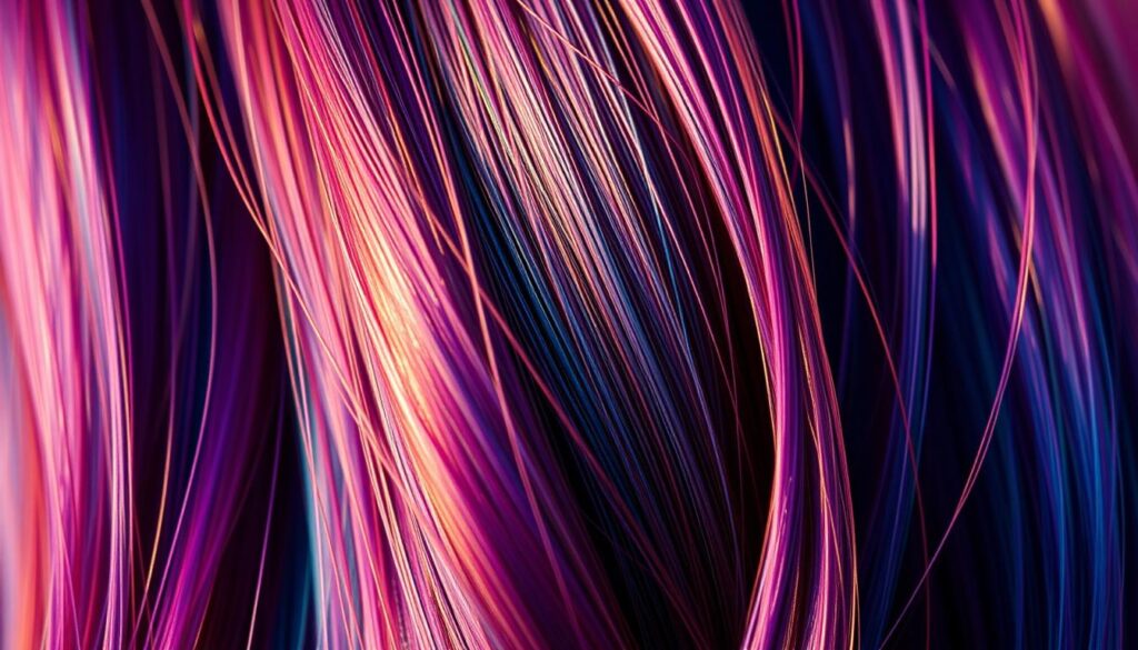 A vibrant, close-up shot of freshly dyed hair strands, glistening with radiant color. The hair appears soft, healthy, and saturated with a rich, jewel-toned hue, reflecting the optimal results of a well-executed home hair coloring process. The lighting is warm and directional, casting subtle highlights and shadows that accentuate the hair's texture and shine. The background is blurred, keeping the focus entirely on the hair's lustrous, vibrant appearance, showcasing the key steps to maintaining the intensity of at-home color treatments. A vibrant, close-up shot of freshly dyed hair strands, glistening with radiant color. The hair appears soft, healthy, and saturated with a rich, jewel-toned hue, reflecting the optimal results of a well-executed home hair coloring process. The lighting is warm and directional, casting subtle highlights and shadows that accentuate the hair's texture and shine. The background is blurred, keeping the focus entirely on the hair's lustrous, vibrant appearance, showcasing the key steps to maintaining the intensity of at-home color treatments.